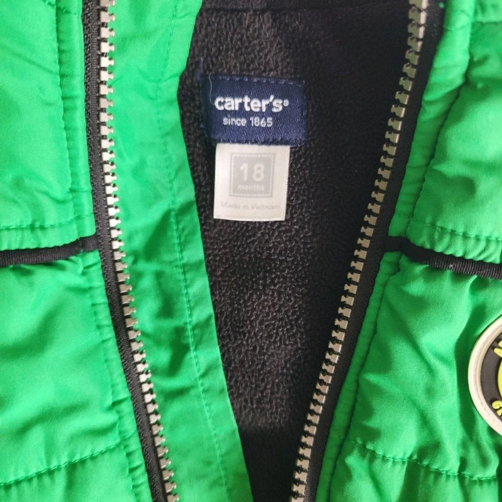 Carters Toddler 18M Green Arctic Exploration‎ Fleece Lined Puffer Vest Spring